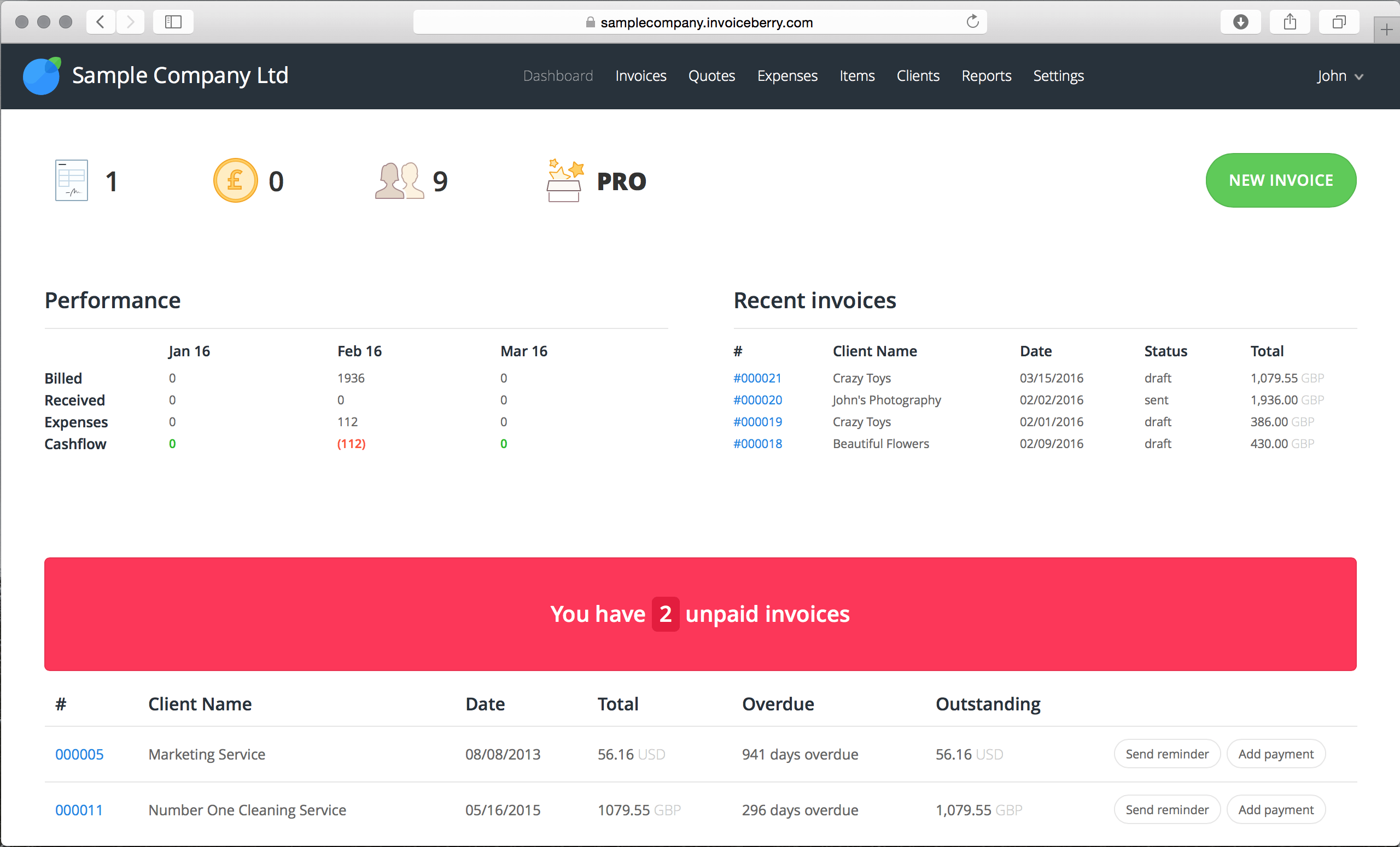 Invoicing Software Dashboard