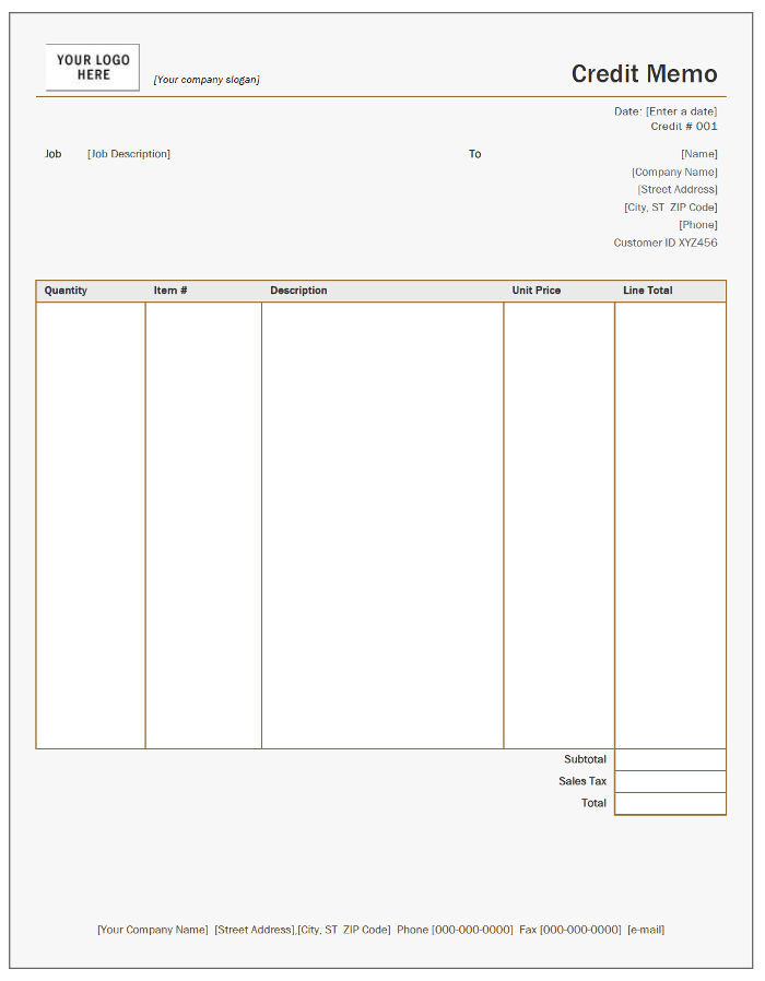 free credit memo template